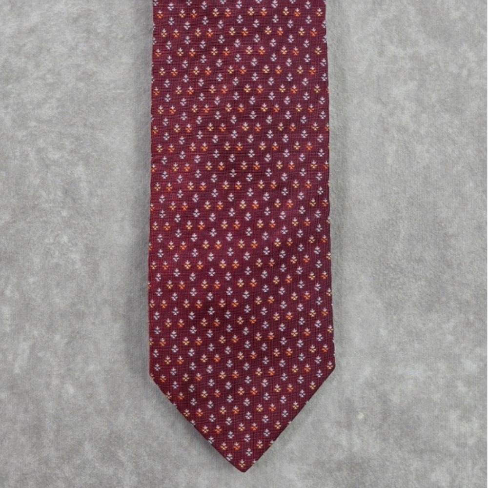Barneys New York Red Floral Geometric 100% Silk Italy‎ Men's Neck Tie